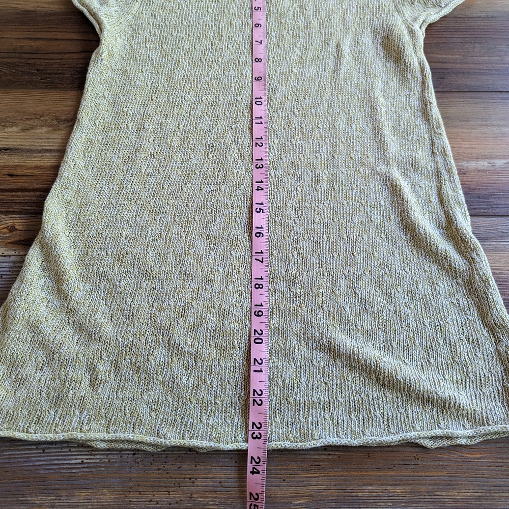 Eileen Fisher Linen Yellow/Tan Open Knit Capped Sleeve T- Shirt Top Size PS - Picture 11 of 11